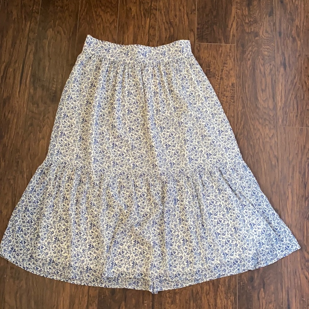Blue and White Floral Midi Skirt Madewell